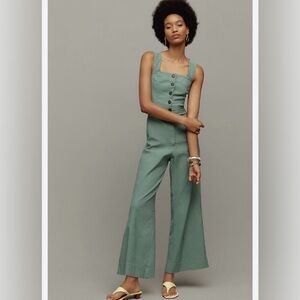 Maeve Teal Button-Front Jumpsuit